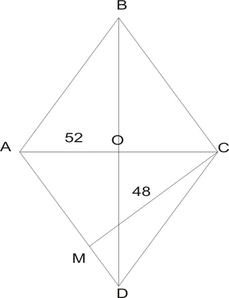 Диагонали ромба равны 20 и 48 см